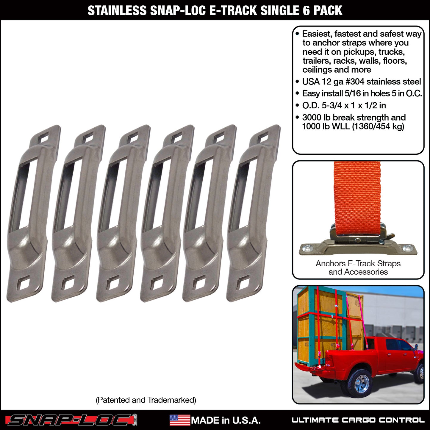 Snap-Loc E-Track Single Anchor – Stainless 6-Pack, Logistic Tie-Down