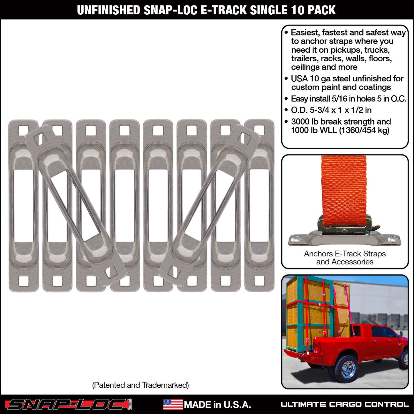 Snap-Loc E-Track Single Anchor – Unfinished 10-Pack, Logistic Tie-Down