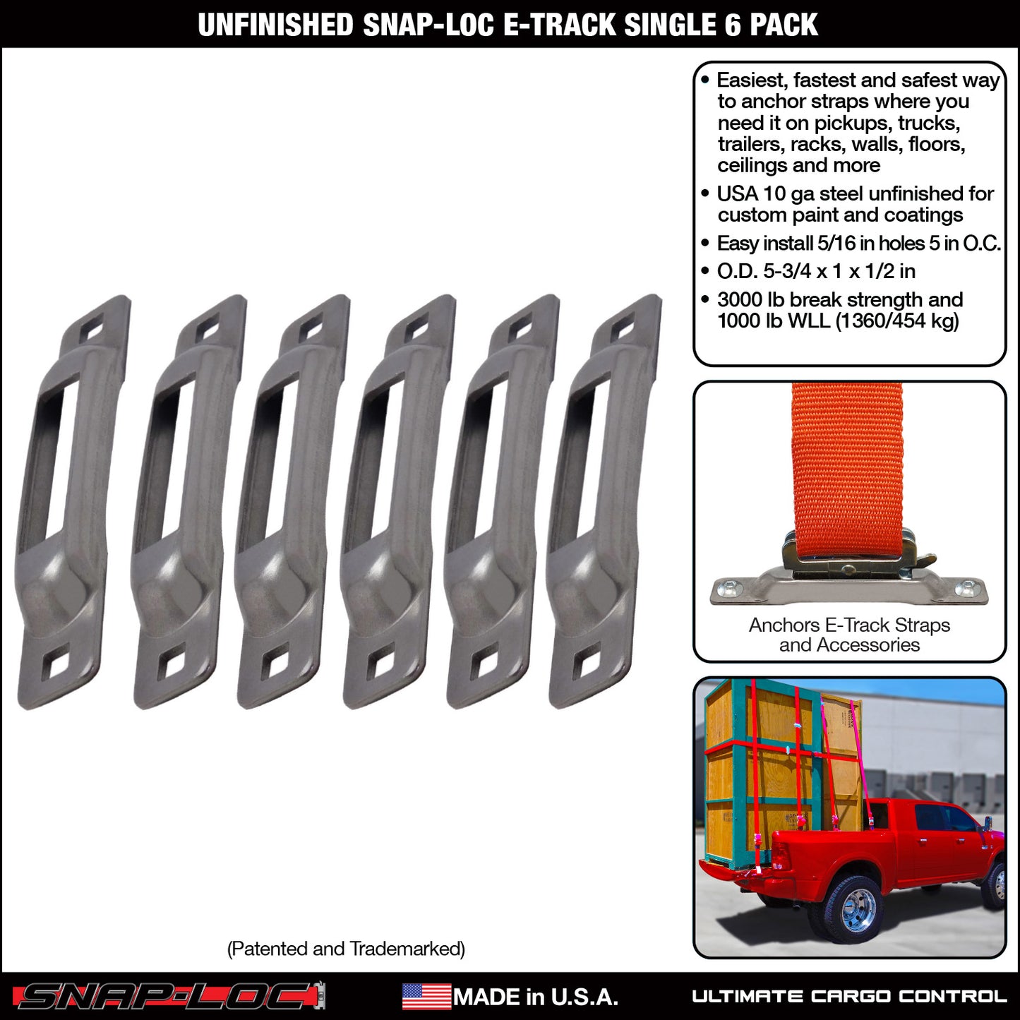 Snap-Loc E-Track Single Anchor – Unfinished 6-Pack, Logistic Tie-Down