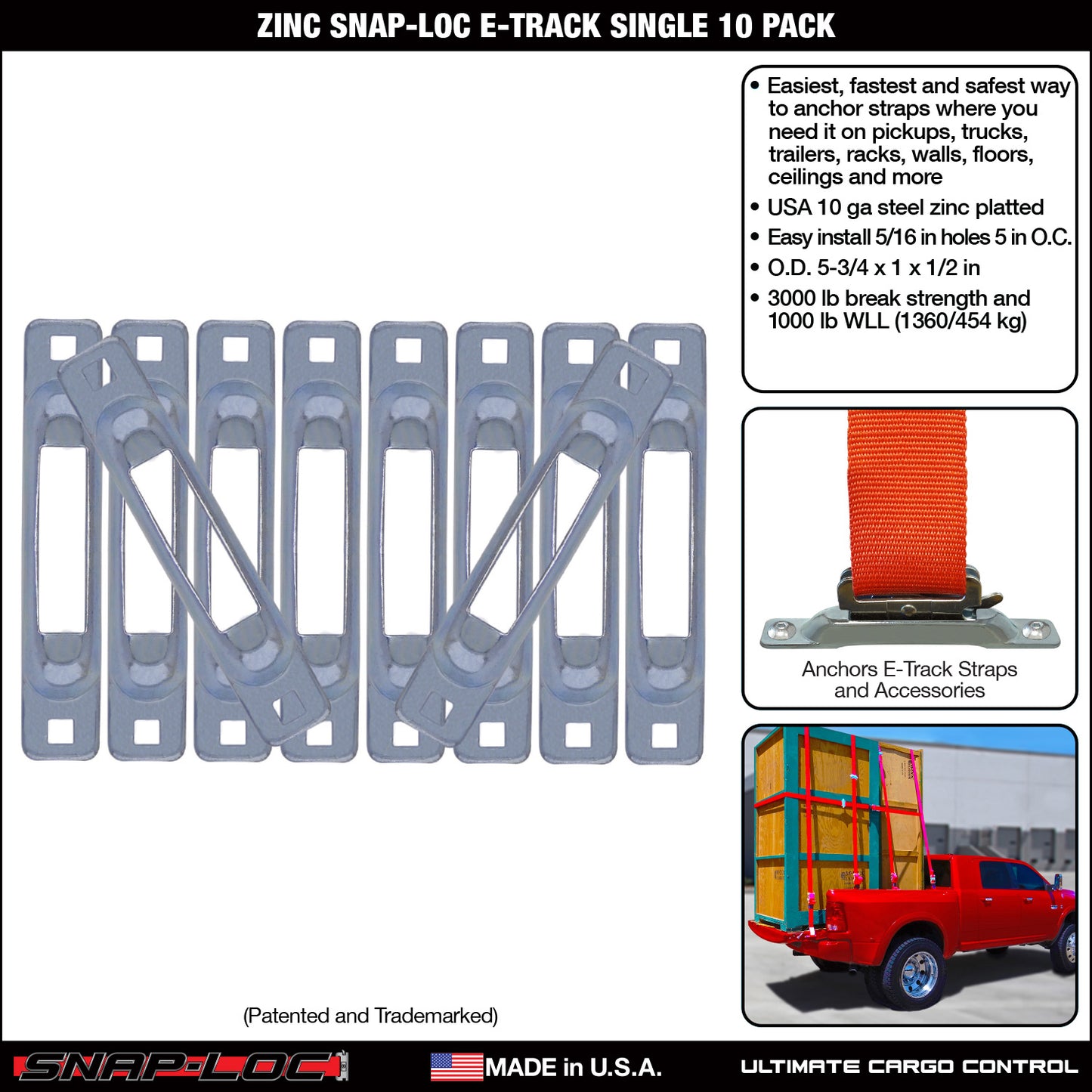 Snap-Loc E-Track Single Anchor – Zinc 10-Pack, Logistic Tie-Down