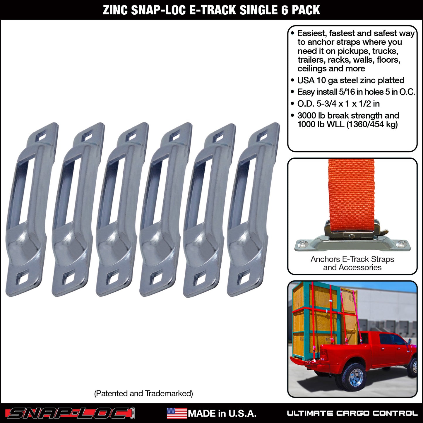 Snap-Loc E-Track Single Anchor – Zinc 6-Pack, Logistic Tie-Down