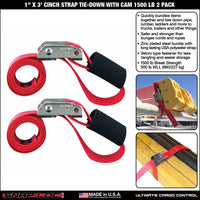 Snap-Loc 1 in x 3 ft Cinch Cam Strap – 1,500 lb – 2-Pack
