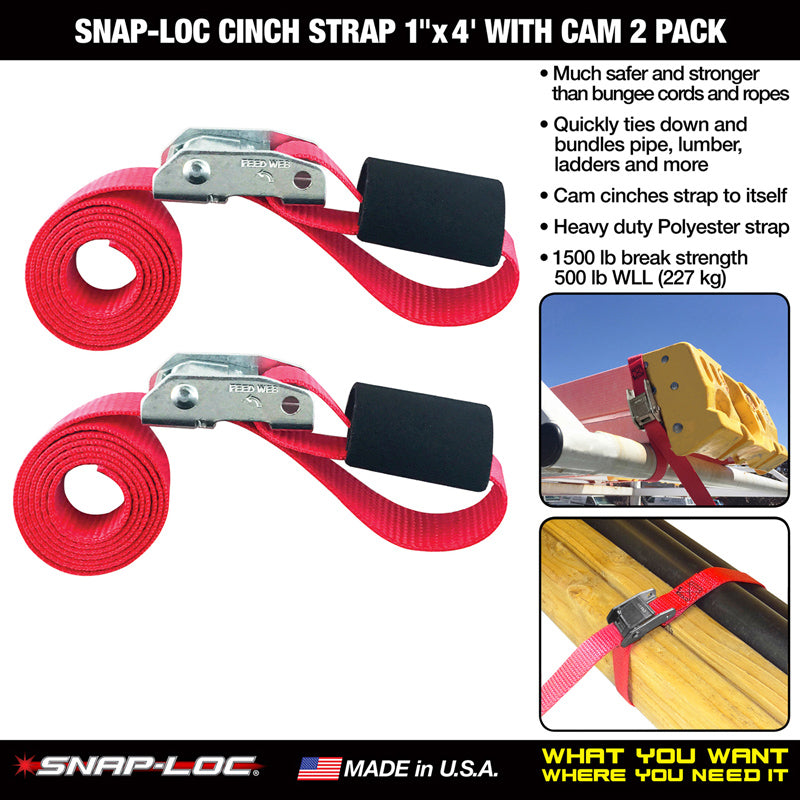 1" x 4' CINCH STRAP TIE-DOWN with CAM 1500 lb 2 PACK