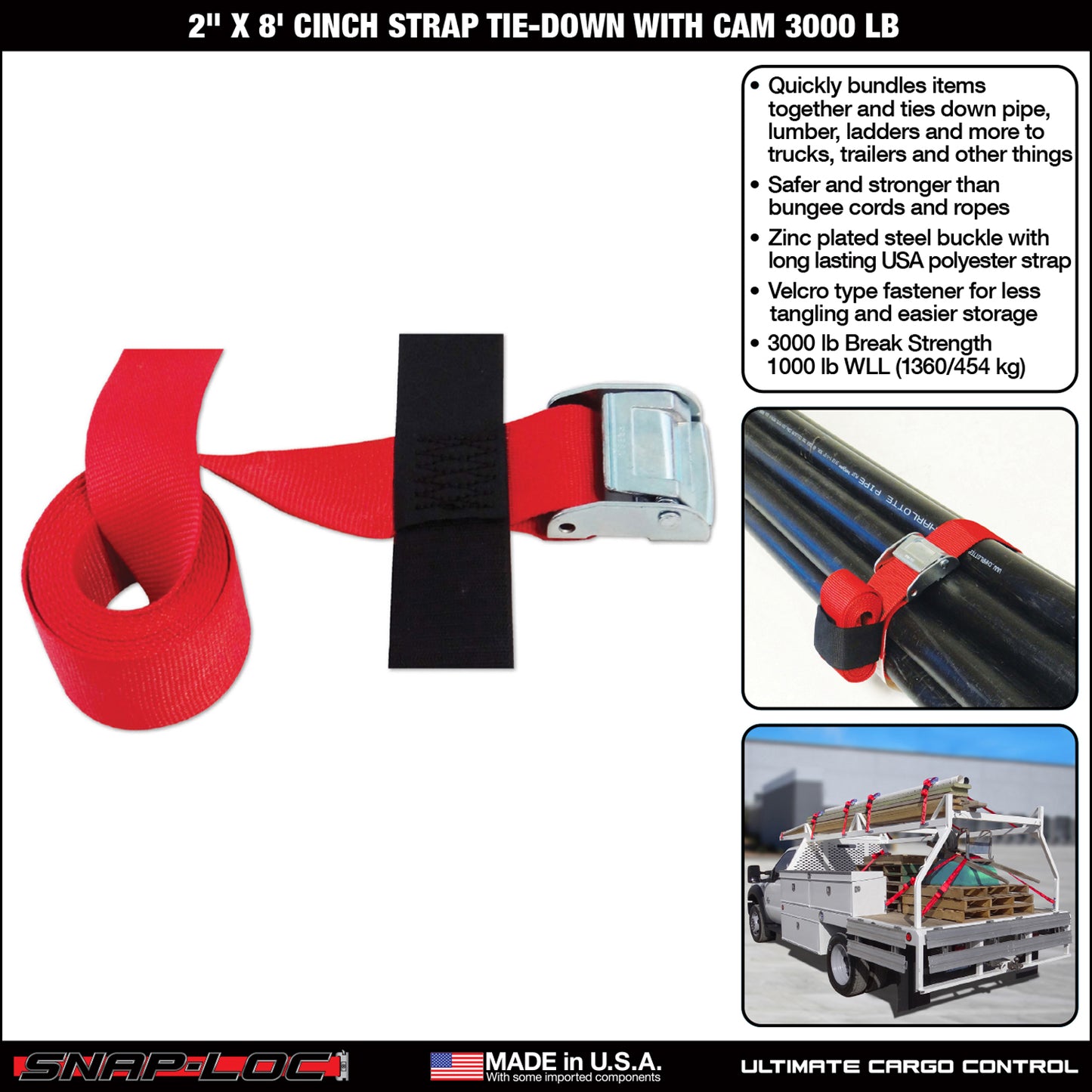Snap-Loc 2 in x 8 ft Cinch Cam Strap – 3,000 lb