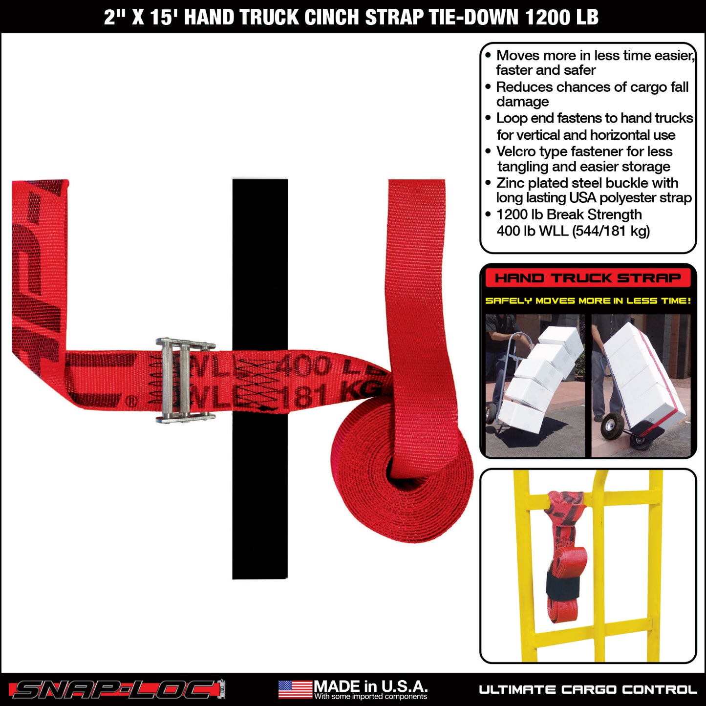Snap-Loc 2 in x 15 ft Hand Truck Cinch Strap – 1,200 lb