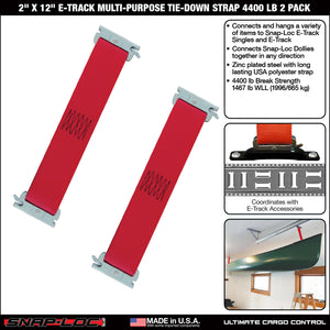 SNAP-LOC 2 x 12 Inch E-Track Tie-Down Strap Multi-Purpose 4,400 lb 2-Pack