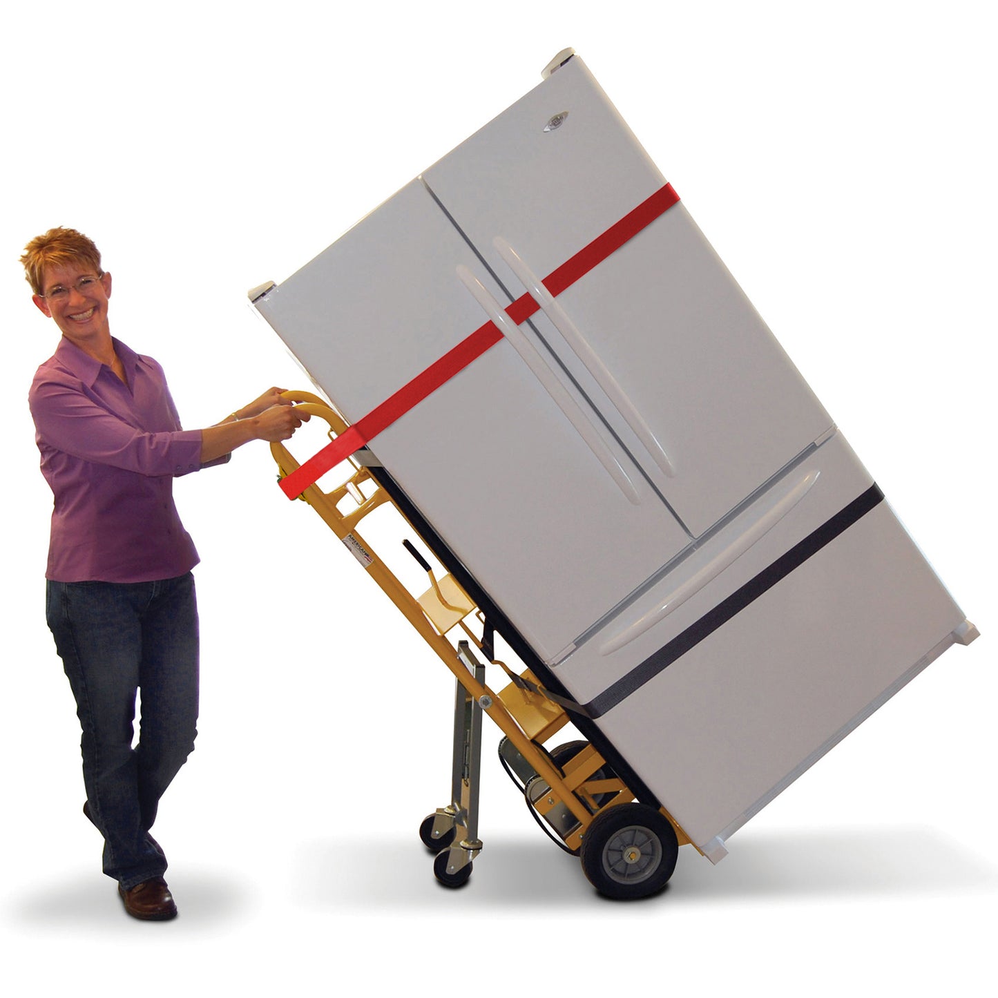E-Track Hand Truck – 500 lb Capacity with Cinch Strap, 10” Flat-Free Tires and Fold-Down Swivel Casters
