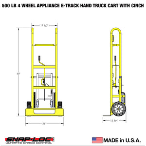 SNAP-LOC 500 lb Capacity 4 Wheel Appliance E-Track Hand Truck Cart with Cinch