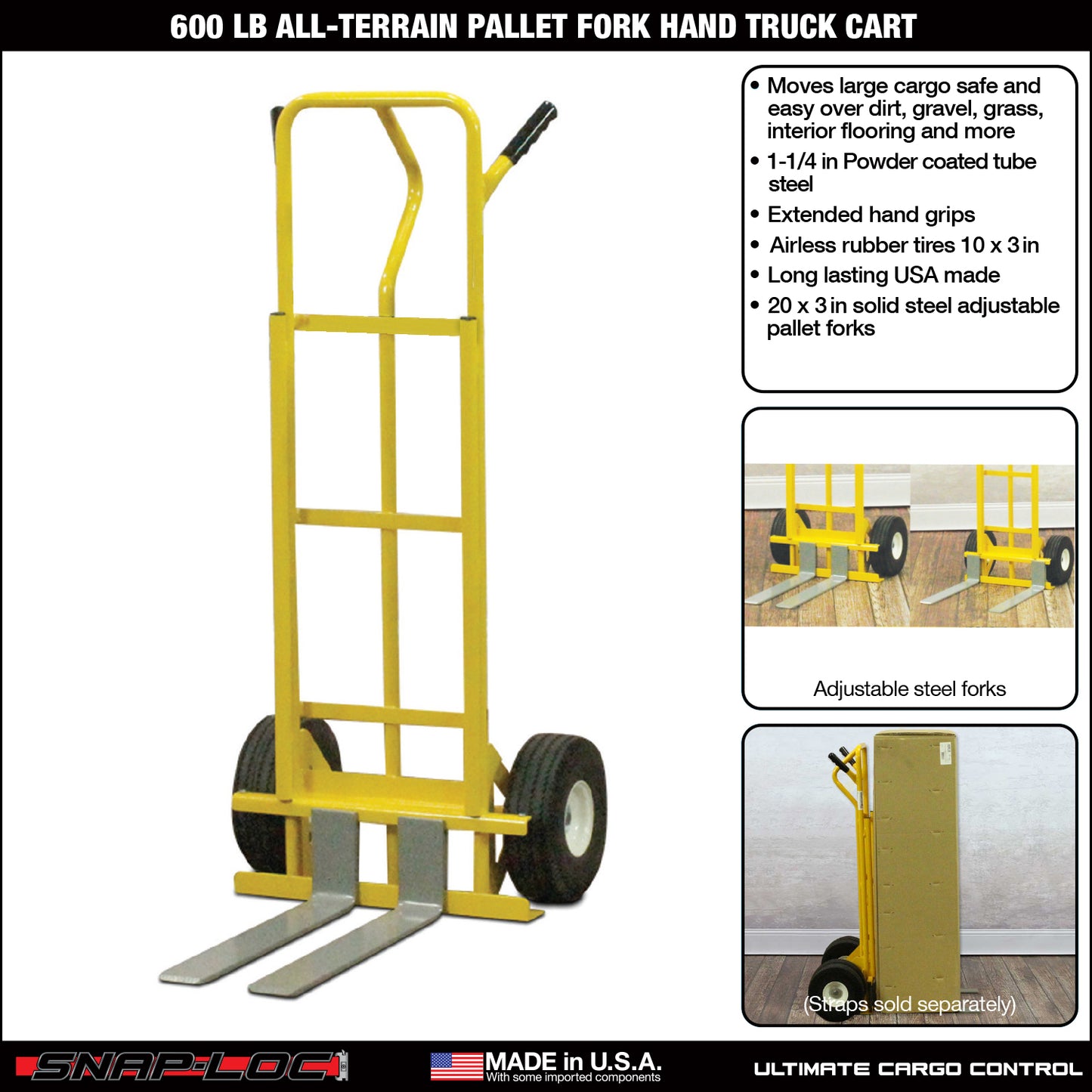 All-Terrain Hand Truck – 600 lb Capacity with Adjustable Pallet Forks and 10” Flat-Free Tires