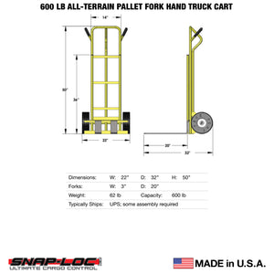 SNAP-LOC 600 lb Capacity All-Terrain 2 Wheel Pallet Fork Hand Truck Cart