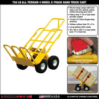 E-Track Hand Truck – All-Terrain, 750 lb Capacity with Load Bar and 4-Wheel 10” Flat-Free Tires