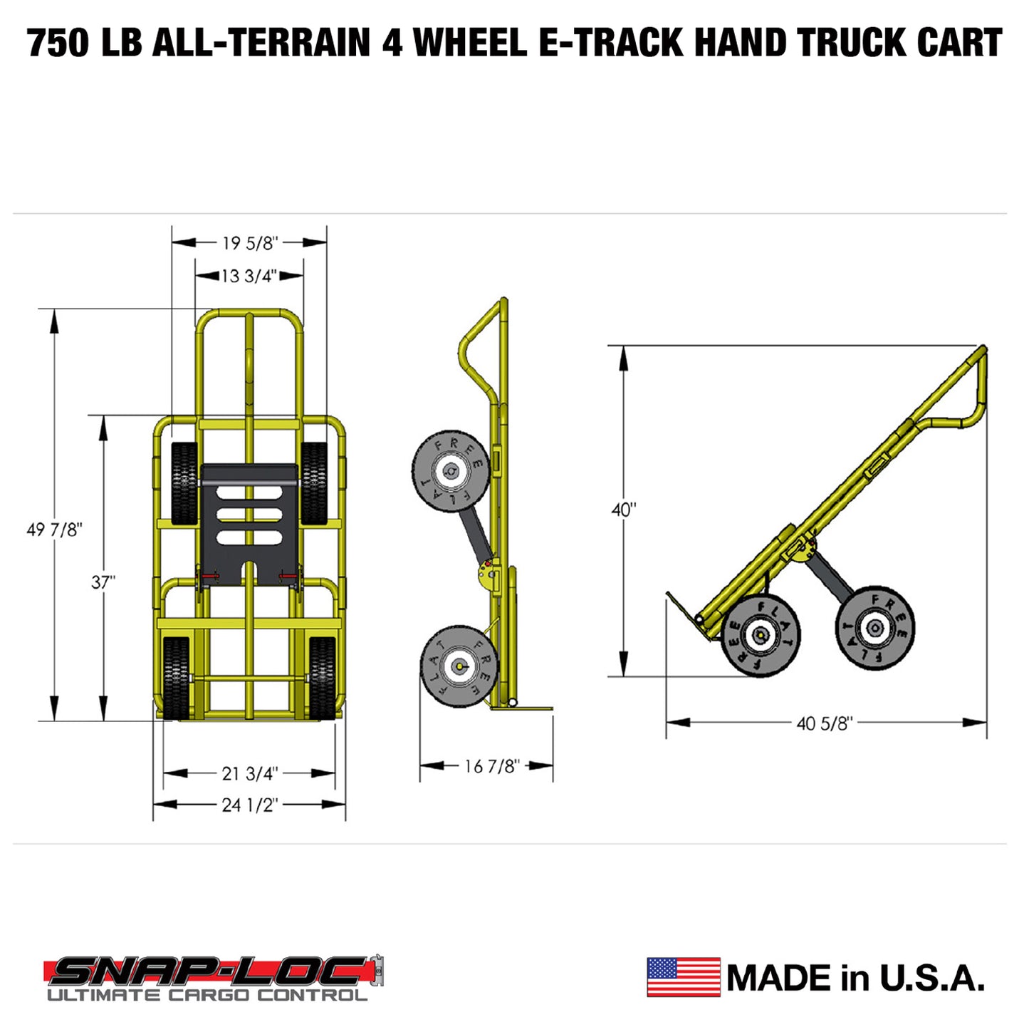 E-Track Hand Truck – All-Terrain, 750 lb Capacity with Load Bar and 4-Wheel 10” Flat-Free Tires