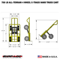 E-Track Hand Truck – All-Terrain, 750 lb Capacity with Load Bar and 4-Wheel 10” Flat-Free Tires