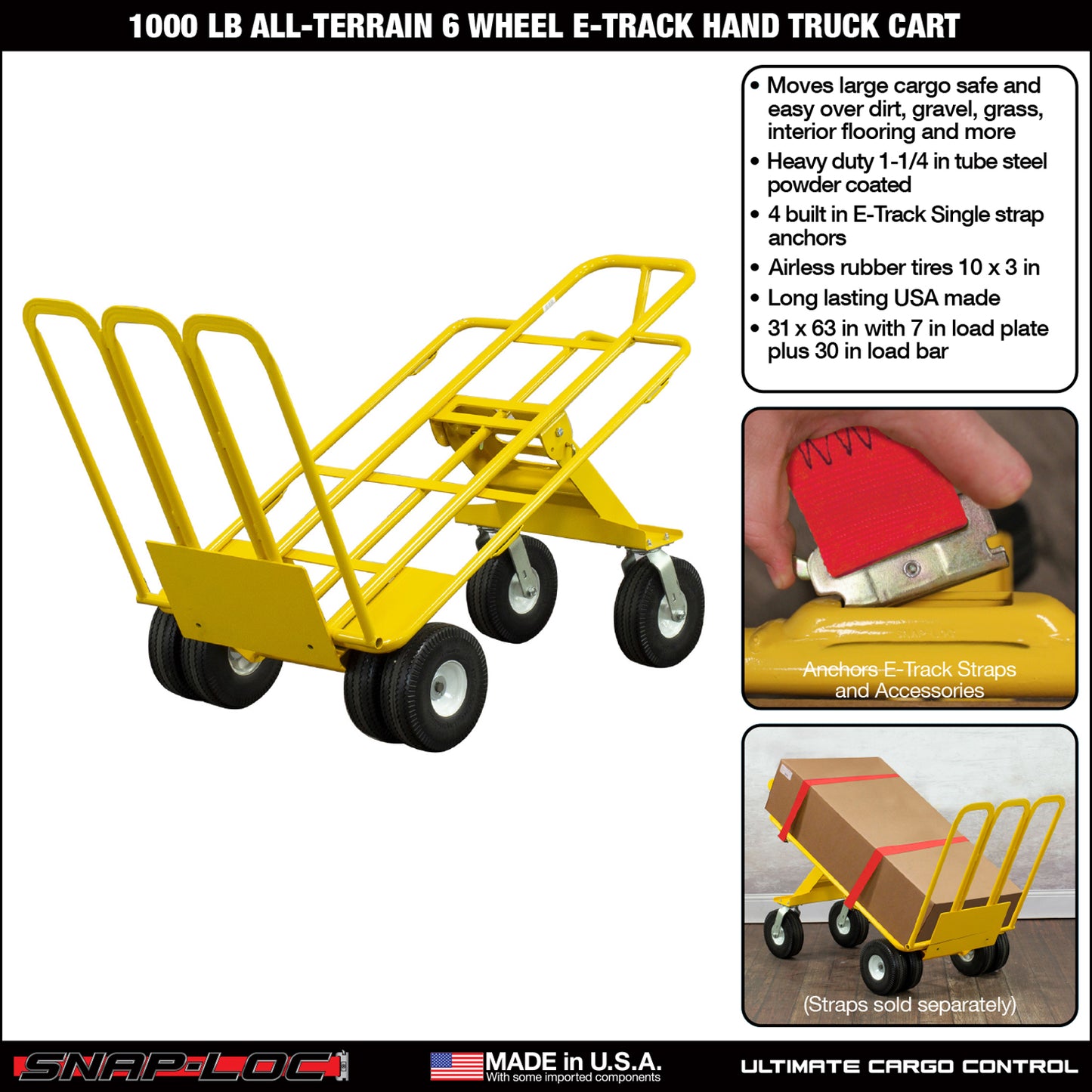 E-Track Hand Truck – All-Terrain, 1,000 lb Capacity with Load Bar and 6-Wheel 10” Flat-Free Tires