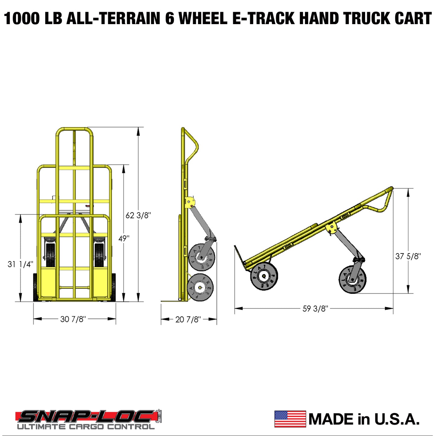 E-Track Hand Truck – All-Terrain, 1,000 lb Capacity with Load Bar and 6-Wheel 10” Flat-Free Tires
