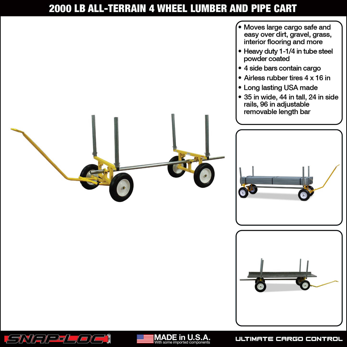All-Terrain Lumber & Pipe Cart – 2,000 lb Capacity, Adjustable Length with 13” Flat-Free Tires
