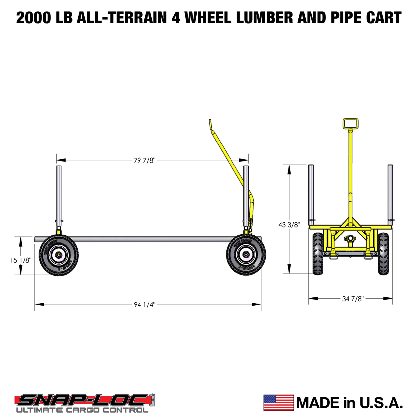 All-Terrain Lumber & Pipe Cart – 2,000 lb Capacity, Adjustable Length with 13” Flat-Free Tires