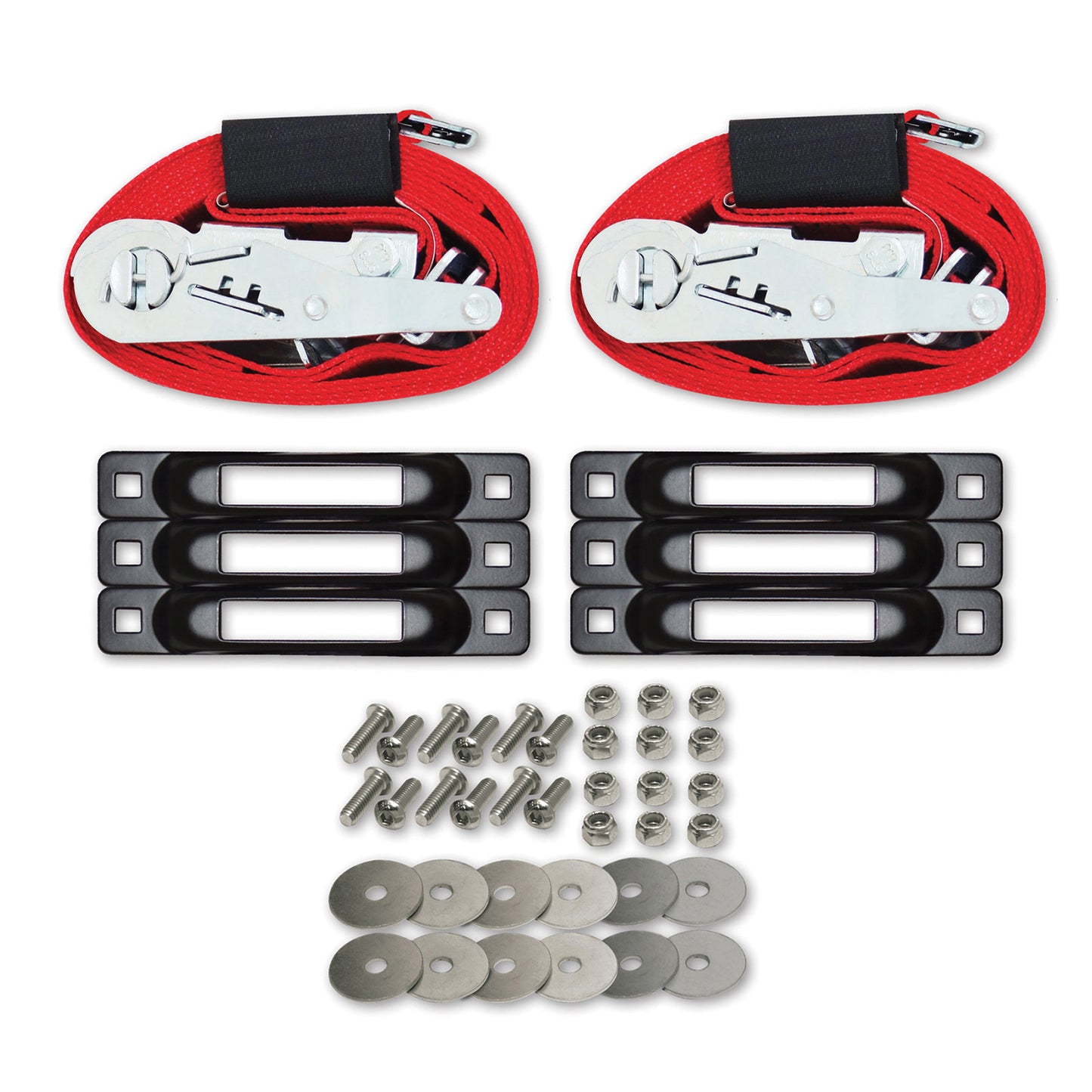 Snap-Loc six-pack E-Track Truck and Trailer Anchor Kit with 2-inch x 16-foot ratchet straps and 4,400 lb break strength.