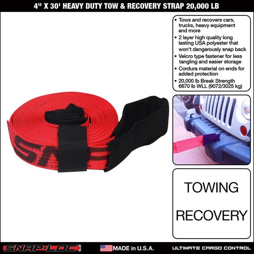 Snap-Loc 4 in x 30 ft Tow Recovery Strap – 20,000 lb